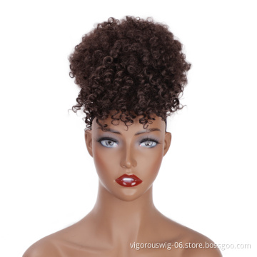 Vigorous Cheap Price Short Ponytail With Bang Kinky Curly Fluffy Updo Hair Extension For Black Women Synthetic Afro Hair Bun